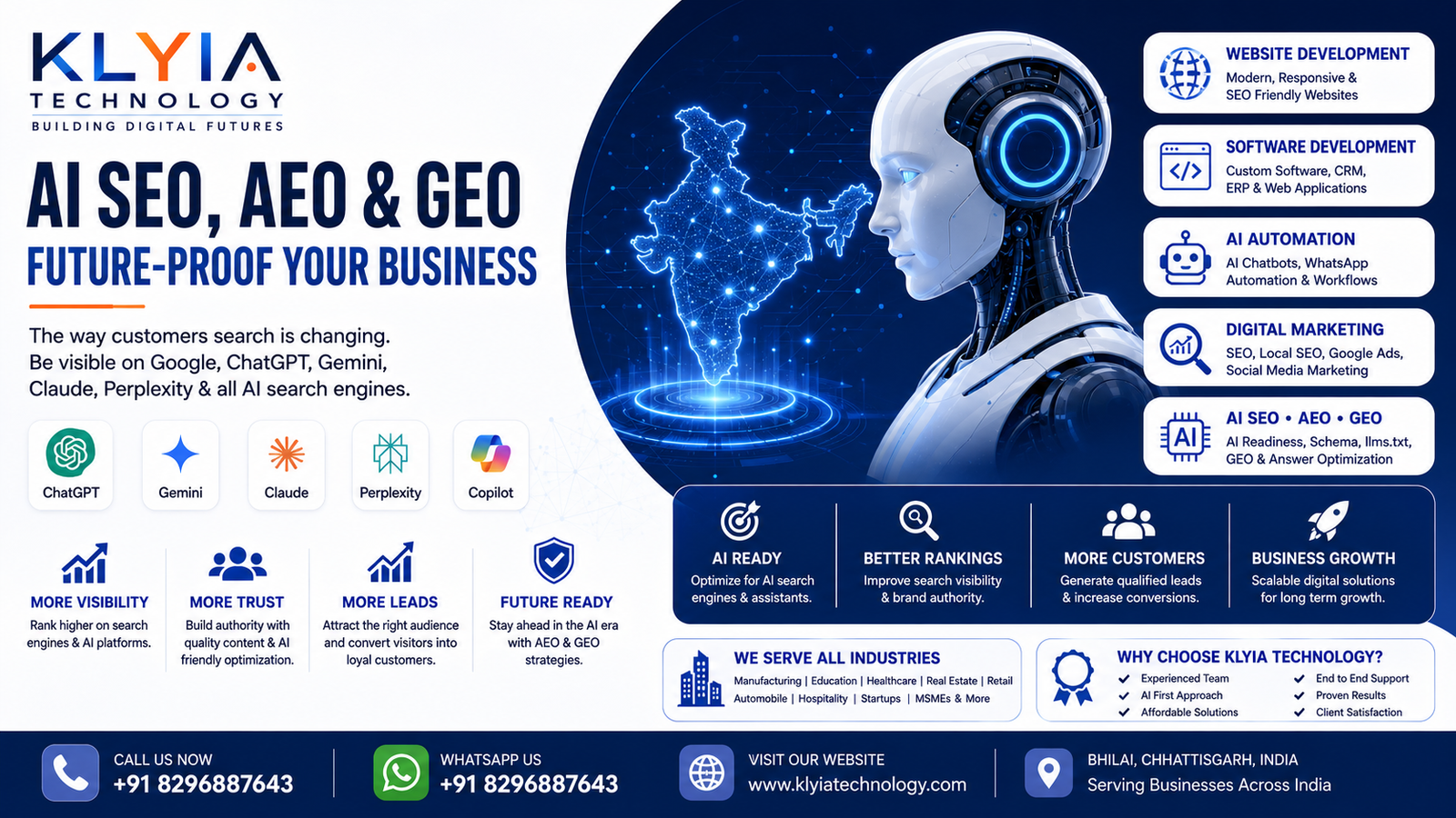 AI SEO, AEO & GEO Services in Bhilai, Chhattisgarh | Future-Proof Your Business with Klyia Technology